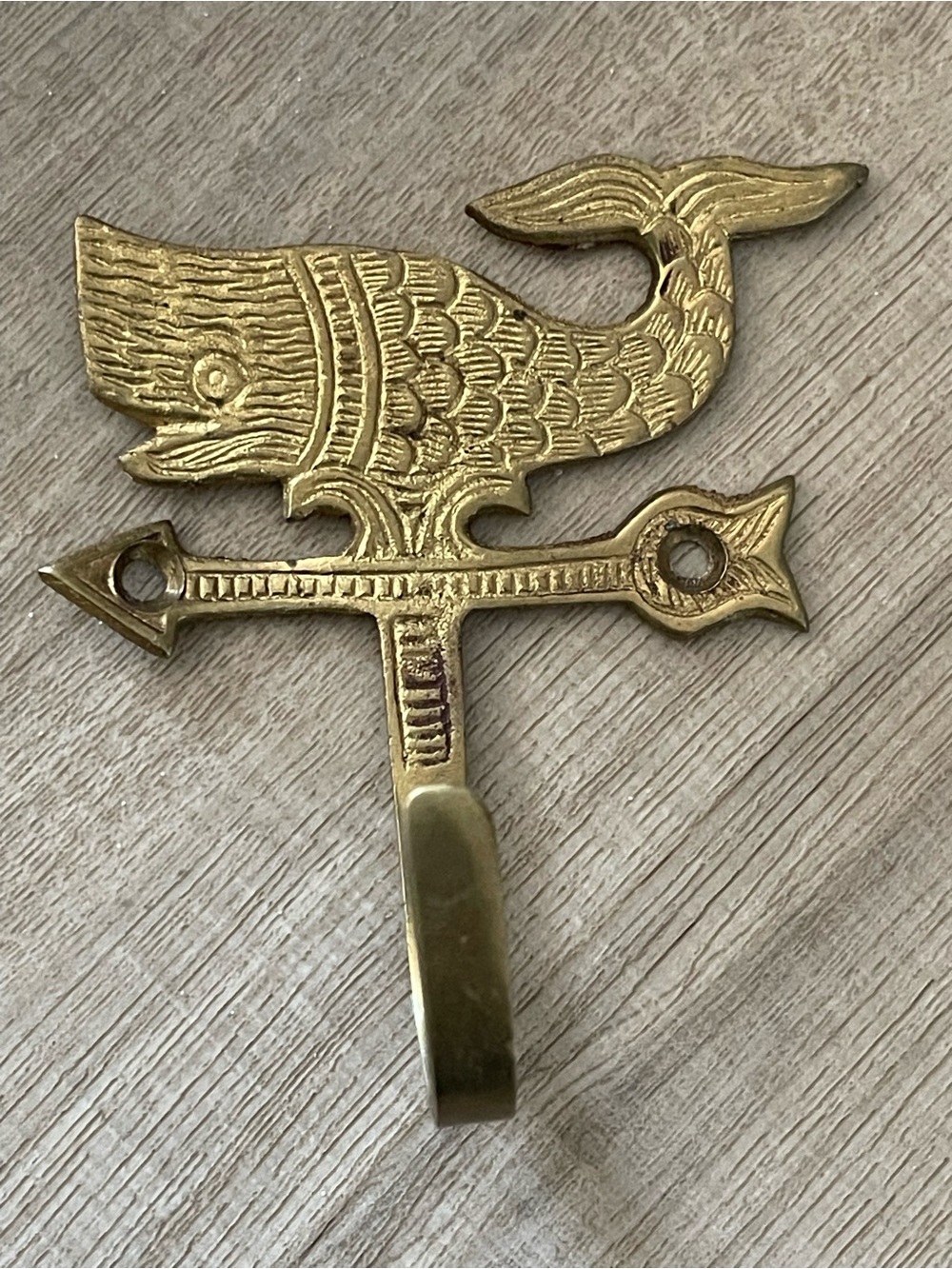 Brass Whale Wall Hook Gold Finish